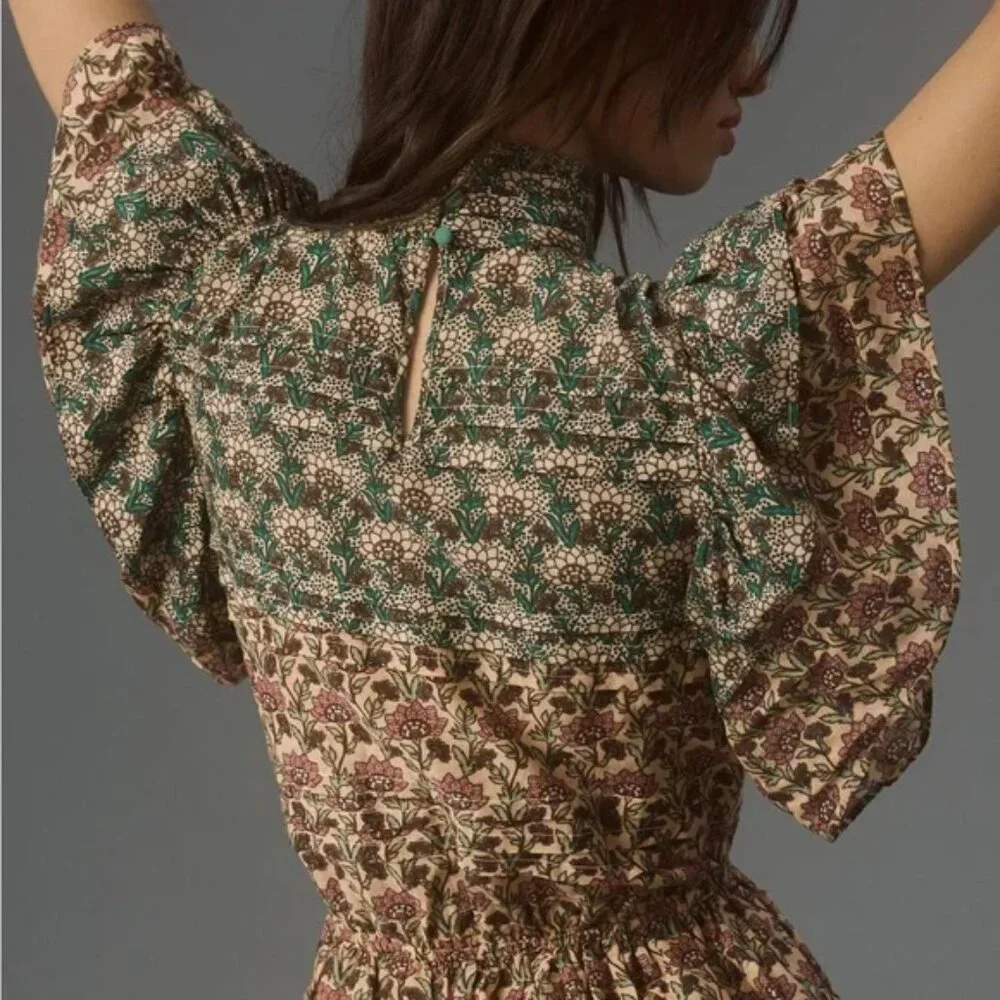 014 Anthropologie Let Me Be High Neck Printed Peasant Blouse NWOT Size XXS - Picture 4 of 14